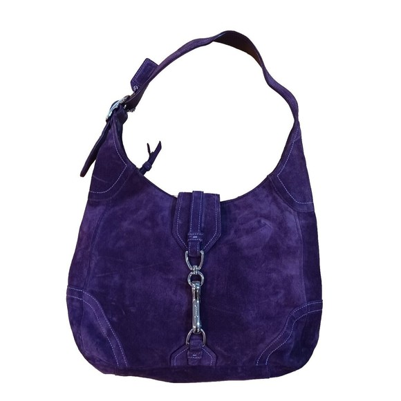 RARE COACH HAMPTONS PURPLE SUEDE LEATHER MEDIUM HOBO SHOULDER BAG PURSE EUC - Picture 1 of 11